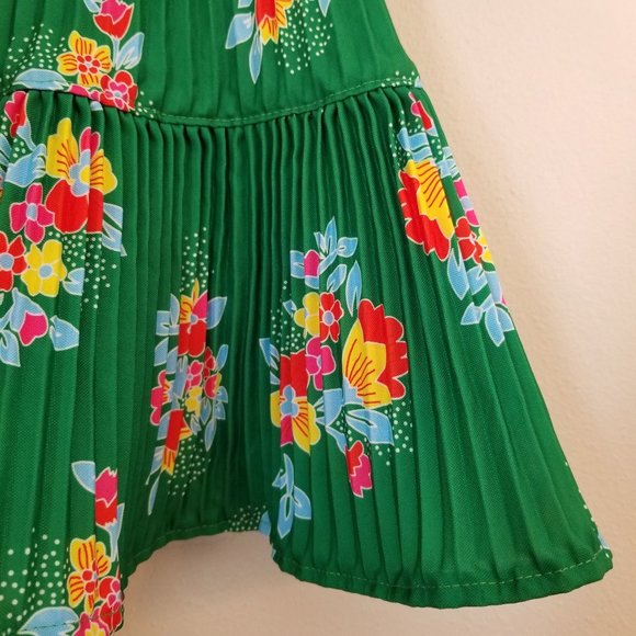 Homemade Green Floral Accordion Pleated Ruffle Hem Skirt Spring Summer Vintage - Picture 6 of 7